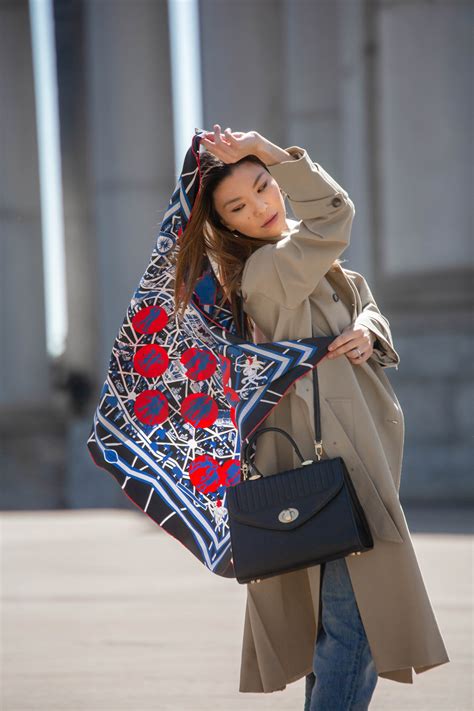 street style hermes scarf outfit|hermes scarf triangle.